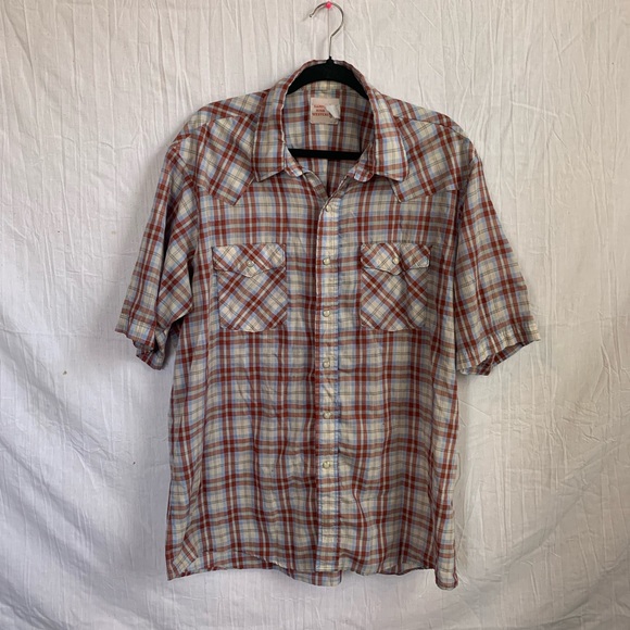 Vintage 80s Saddle King Western Pearl Snap Plaid Short Sleeve Button-Up - Picture 1 of 9